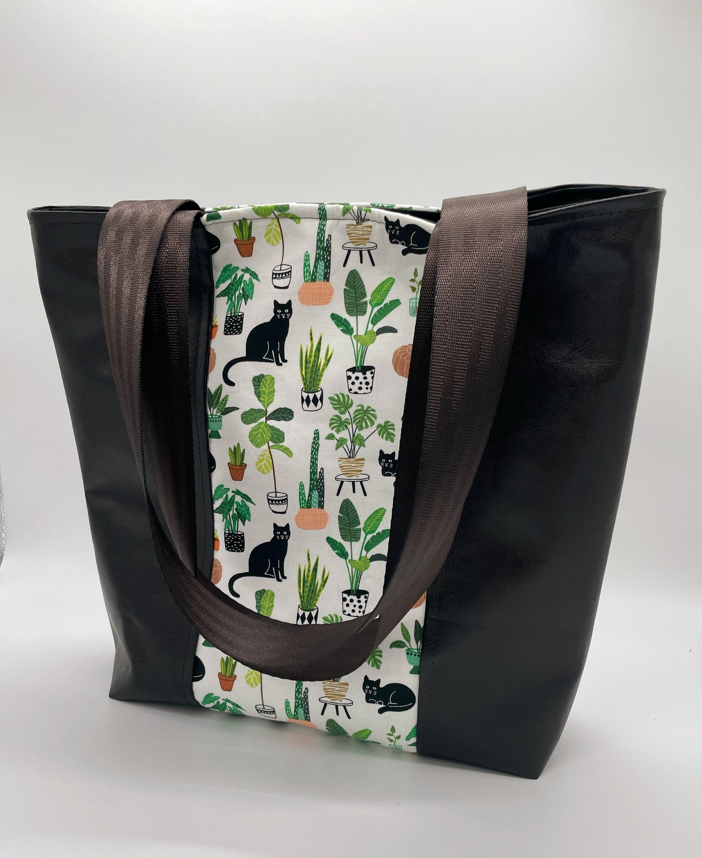 Cats & Plants Cotton with Vinyl Tote - Shoulder Bag - Purse
