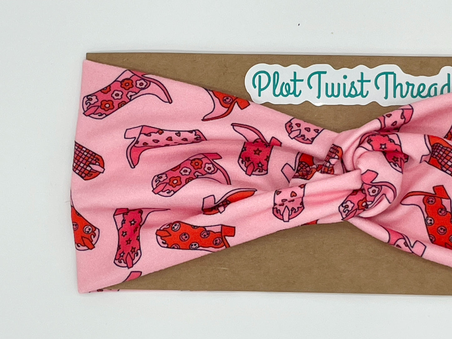 Adult Knot Headband - Pink Cowgirl Boots