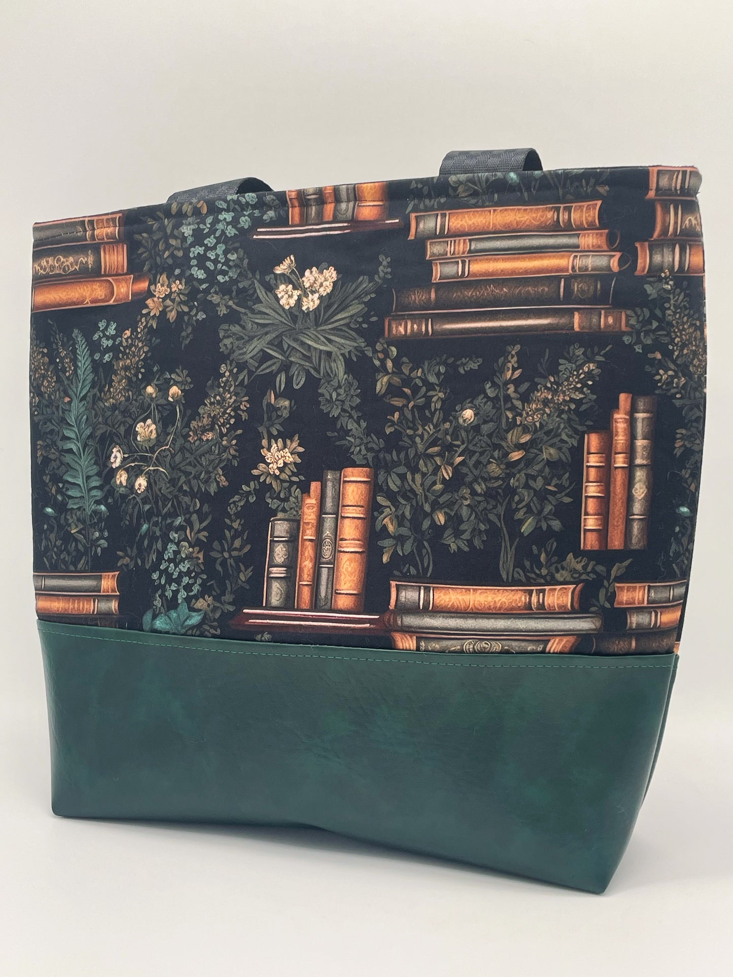 Plants & Books Cotton with Vinyl Tote - Shoulder Bag - Purse