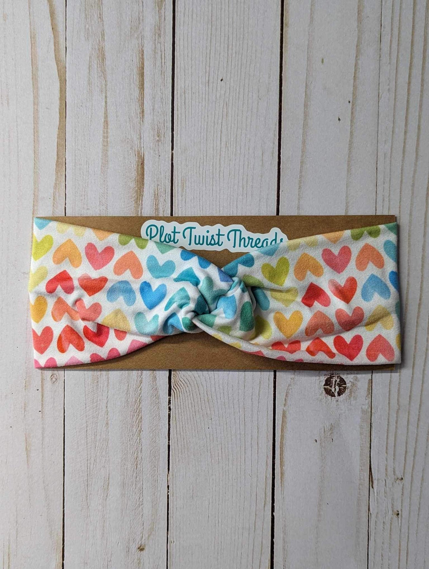 Adult Knot Headband - Rainbow Hearts