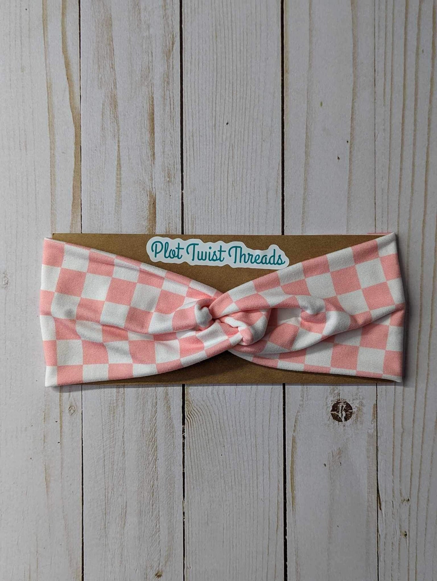 Adult Knot Headband - Pink Checkered