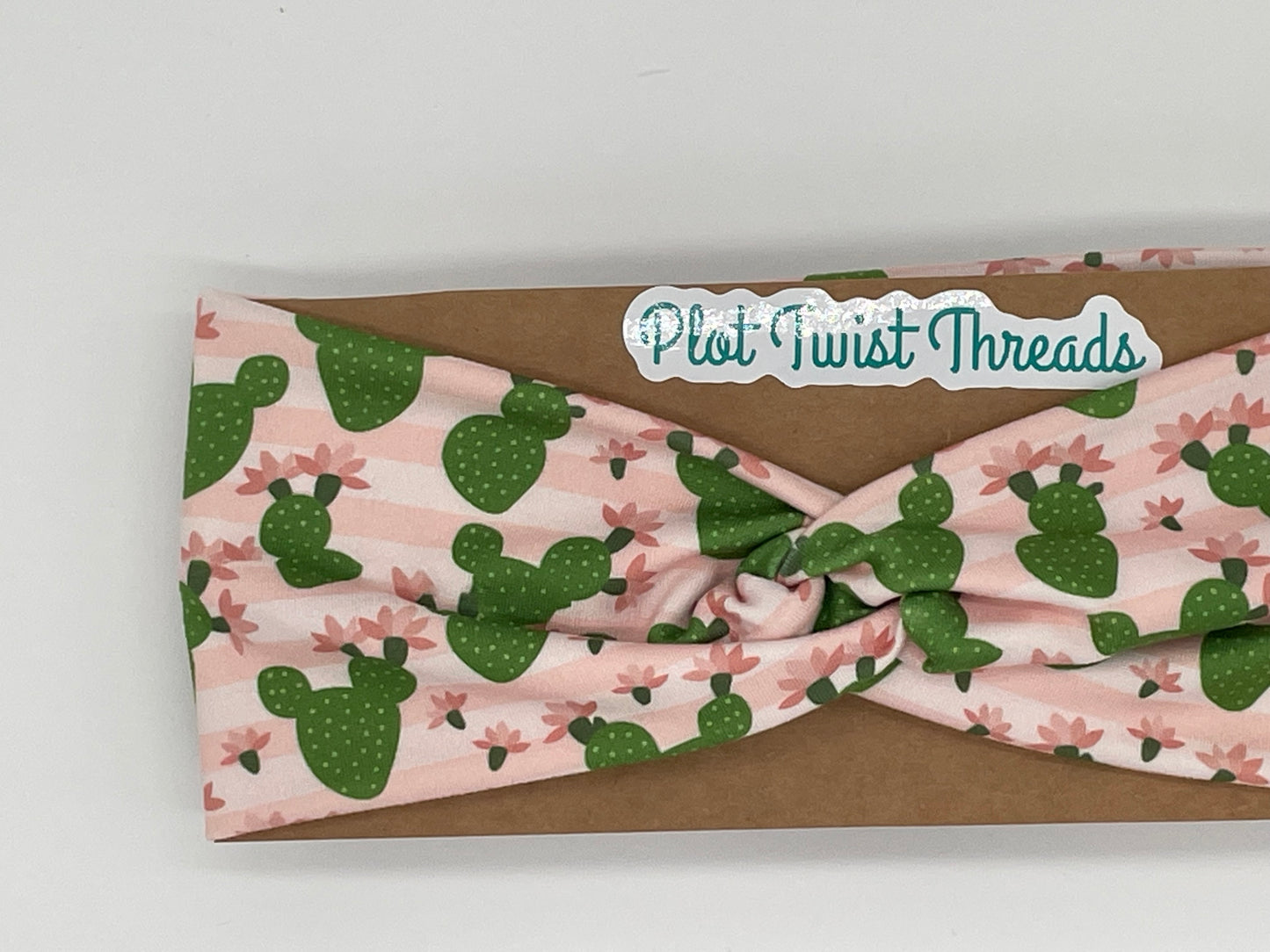 Adult Knot Headband - Cacti on Pink Stripes