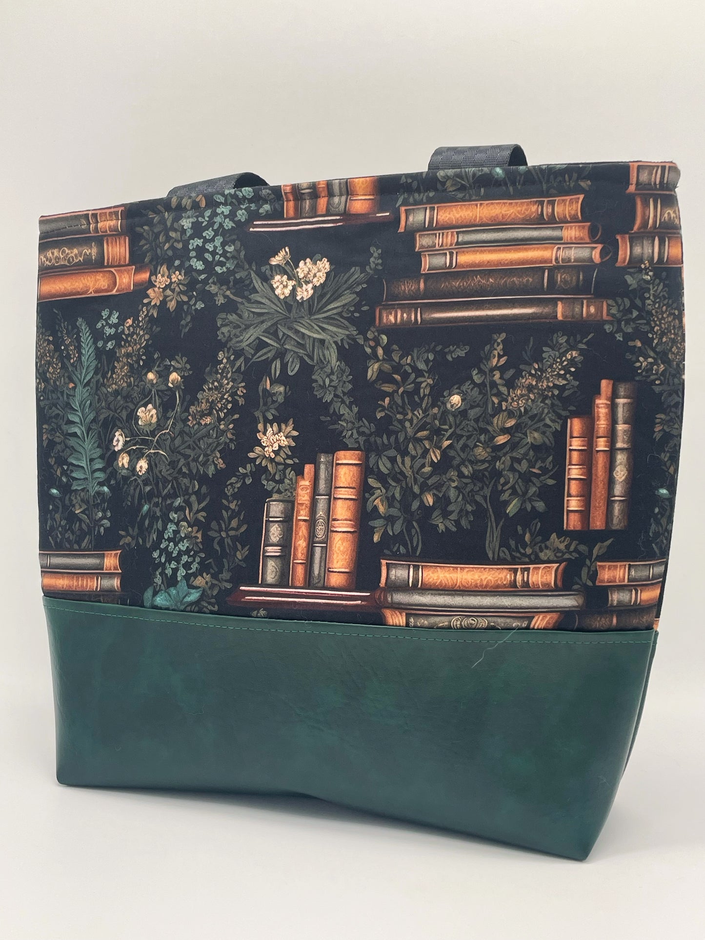 Plants & Books Cotton with Vinyl Tote - Shoulder Bag - Purse