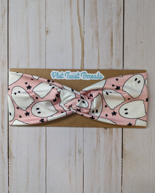 Adult Knot Headband - Pink Ghosts