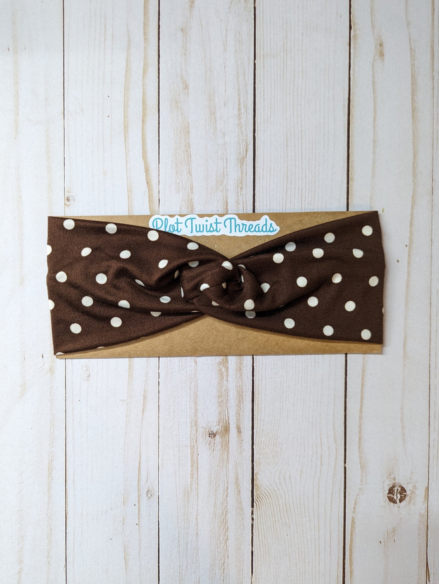 Adult Knot Headband - Brown w/White Dots