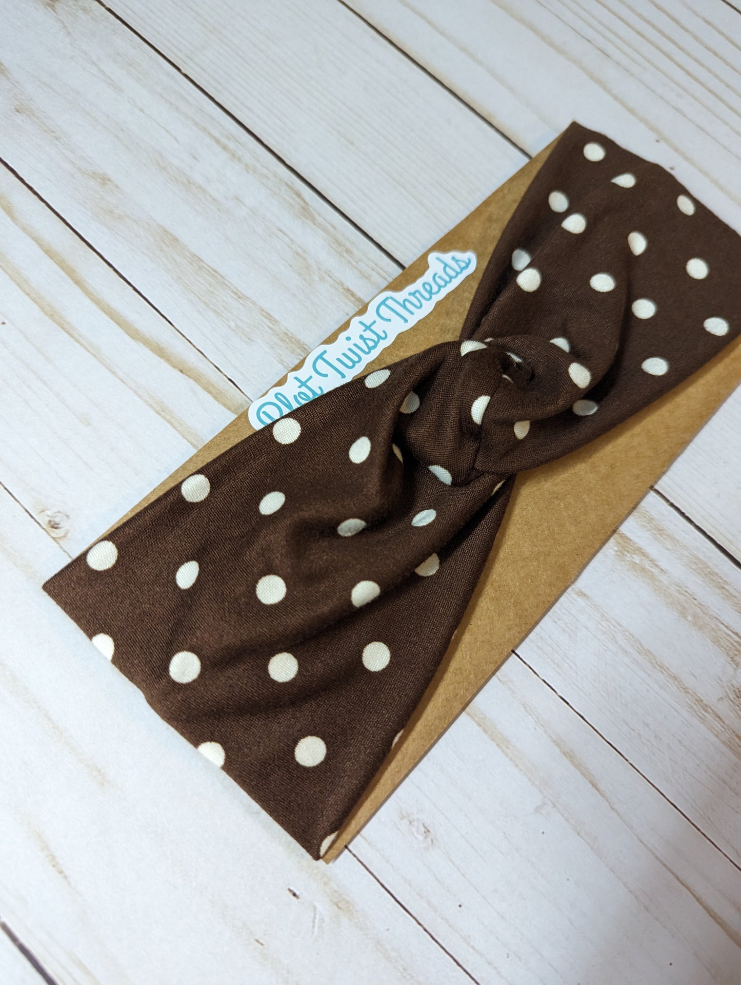 Adult Knot Headband - Brown w/White Dots