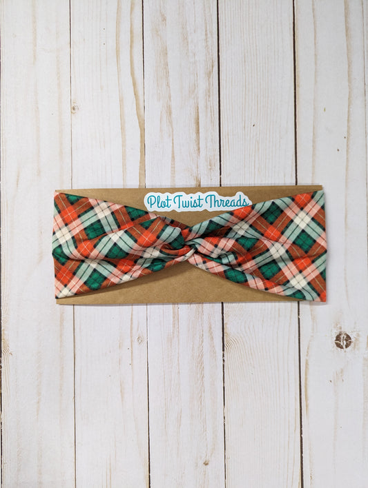 Adult Headband - Red, White and Green Plaid - Christmas