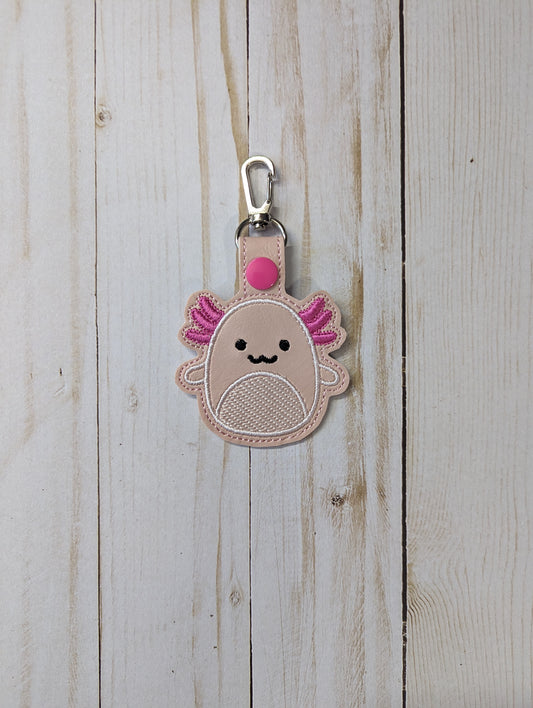 Embroidered Keychain - Pink Axolotl