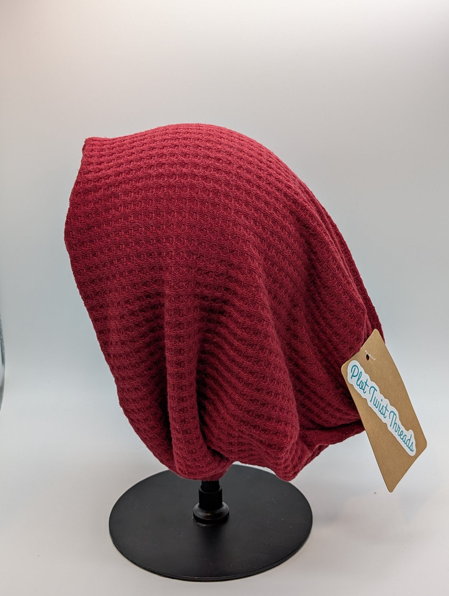 Adult Beanie Red Waffle Knit