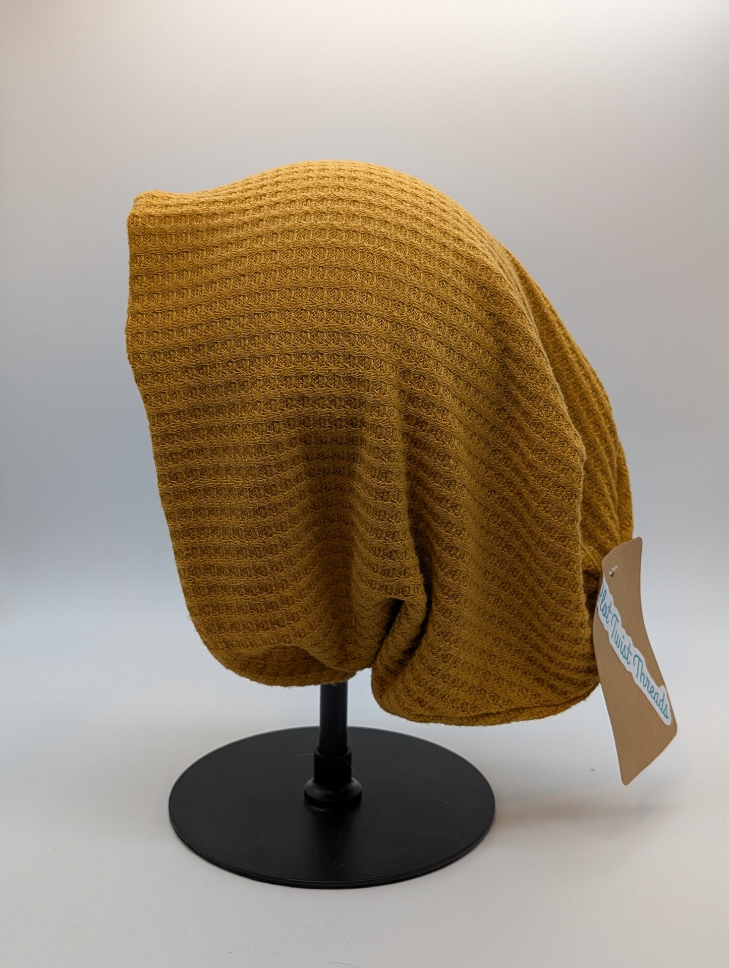 Adult Beanie Mustard Yellow Waffle Knit