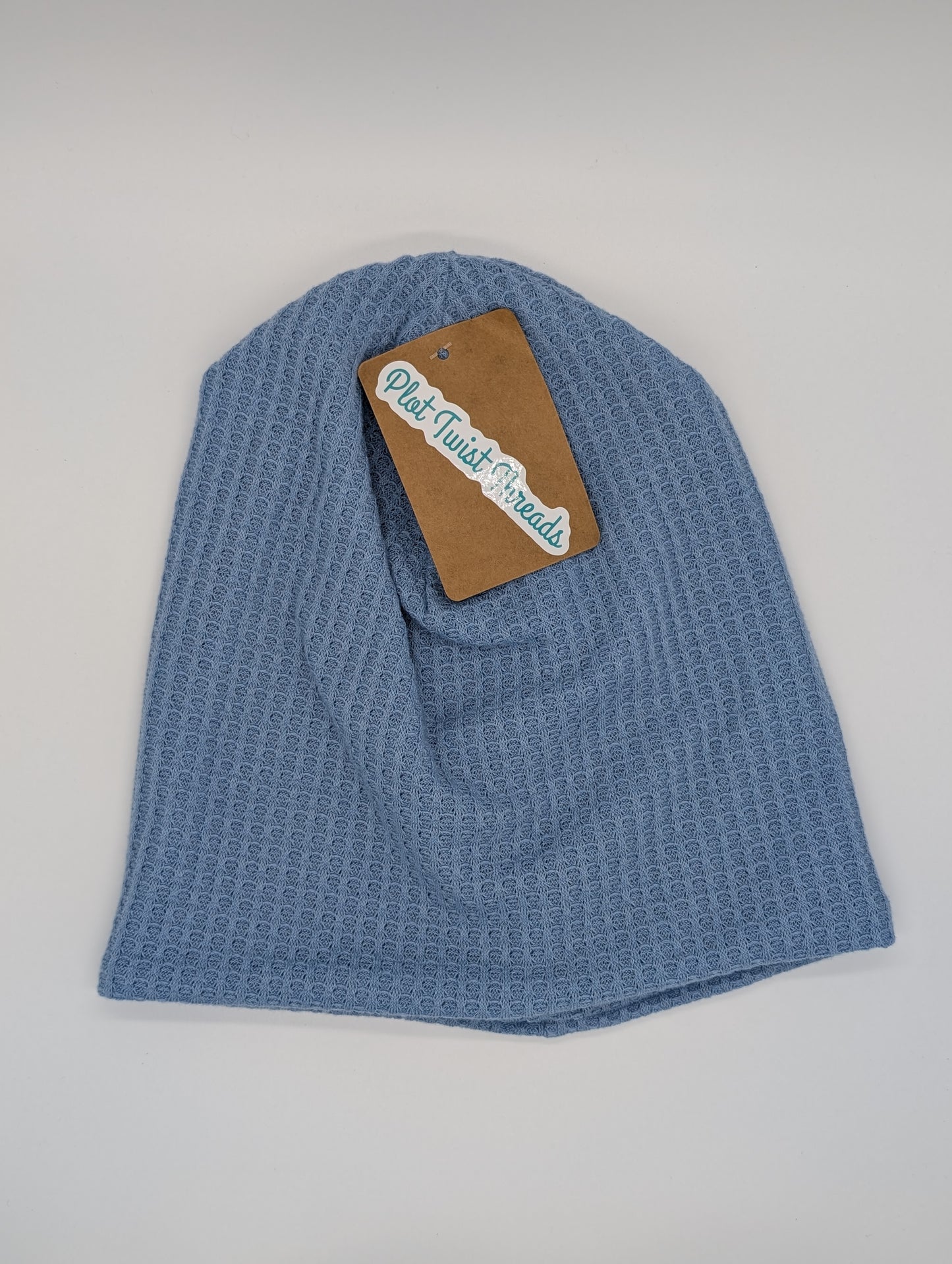 Adult Beanie Light Blue Waffle Knit