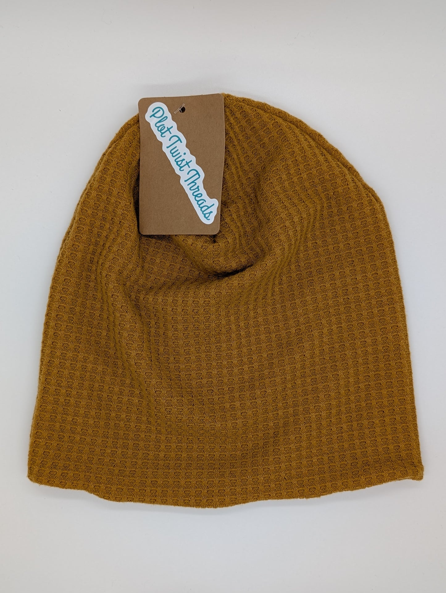 Adult Beanie Mustard Yellow Waffle Knit