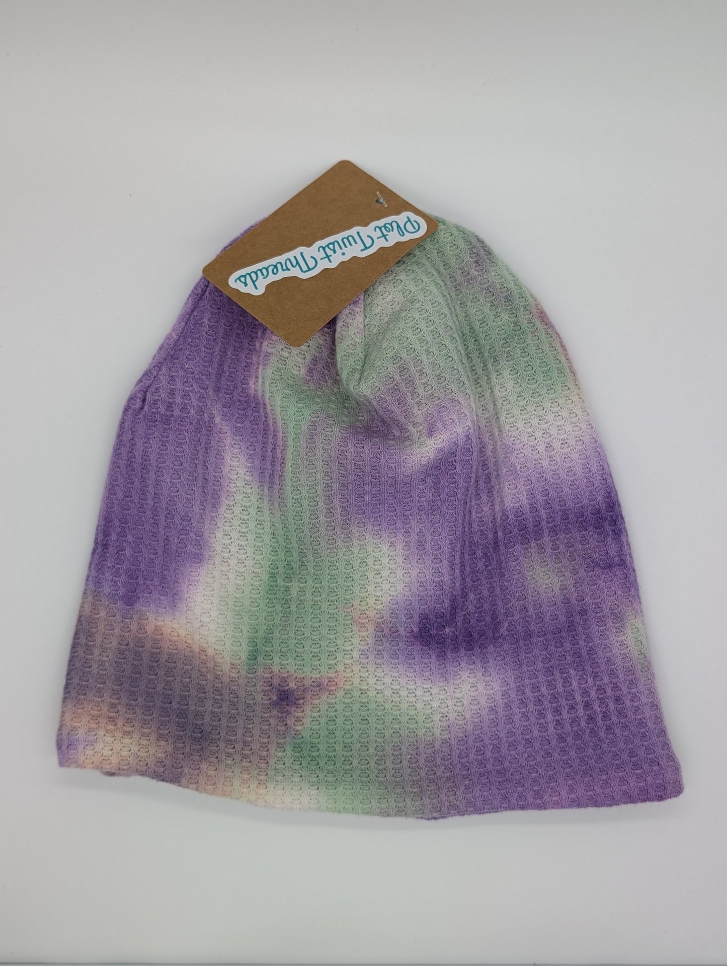 Adult Beanie Lilac/Mint Tie Dye Waffle Knit