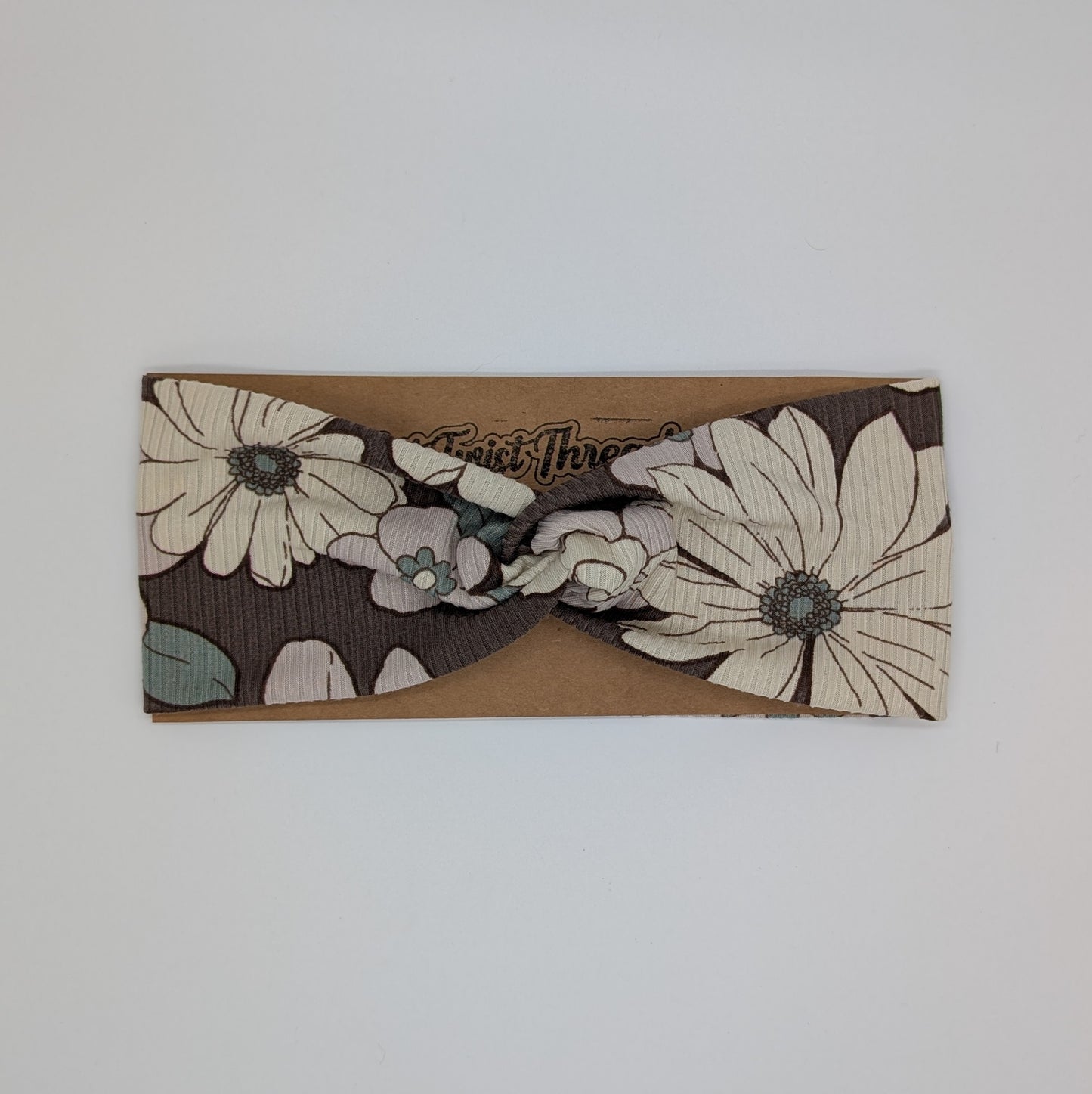 Adult Twist Headband - Rib Knit - Brown Floral