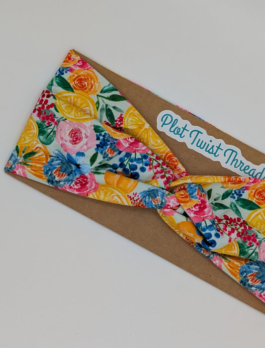 Adult Twist Headband - Lemon Floral