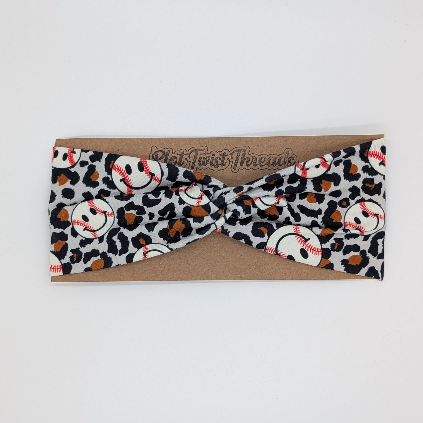 Adult Twist Headband - Baseballs Leopard Print