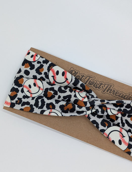 Adult Twist Headband - Baseballs Leopard Print