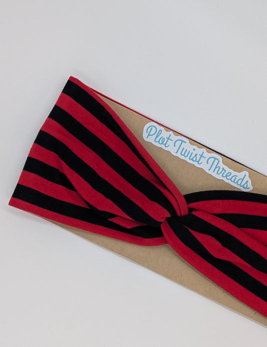 Adult Twist Headband - Red and Black Stripes