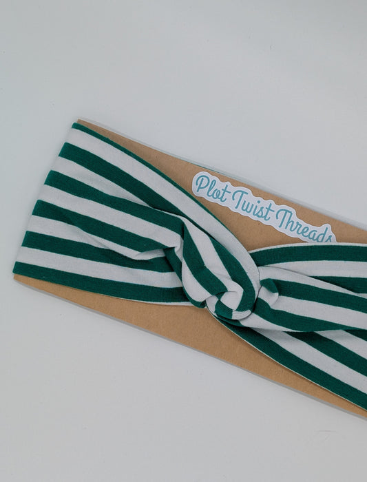 Adult Twist Headband - Green and White Stripes