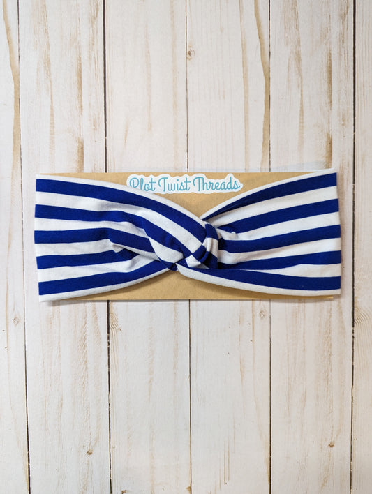 Adult Knot Headband - Blue and White Stripe