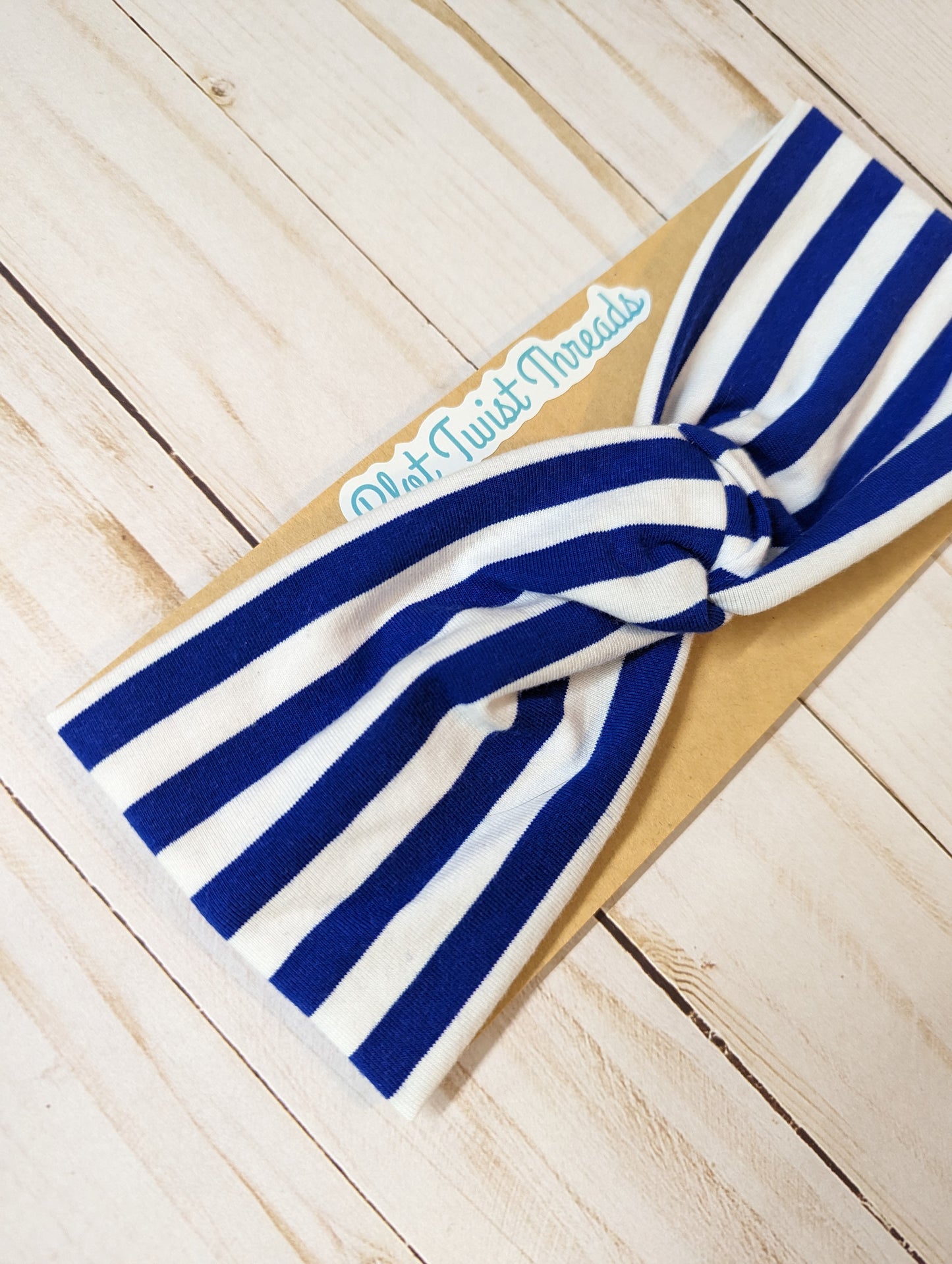 Adult Knot Headband - Blue and White Stripe