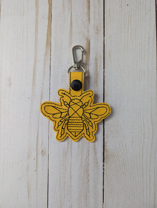 Embroidered Keychain - Bee - Yellow Vinyl