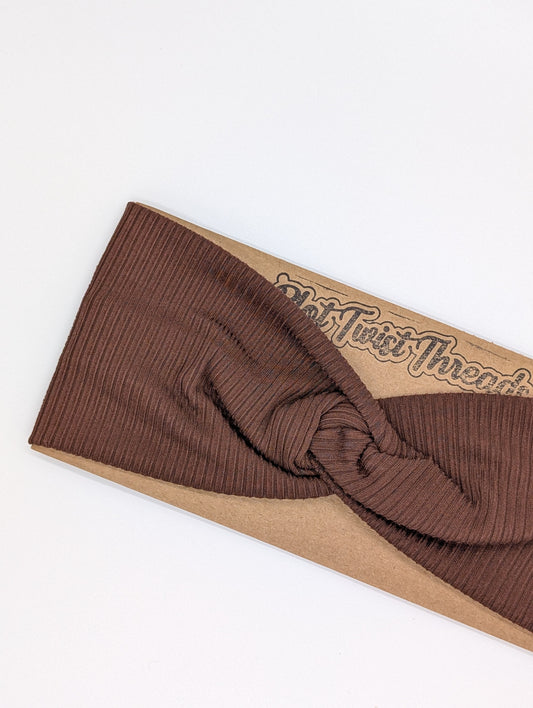 Adult Twist Headband - Rib Knit - Solid - Chocolate