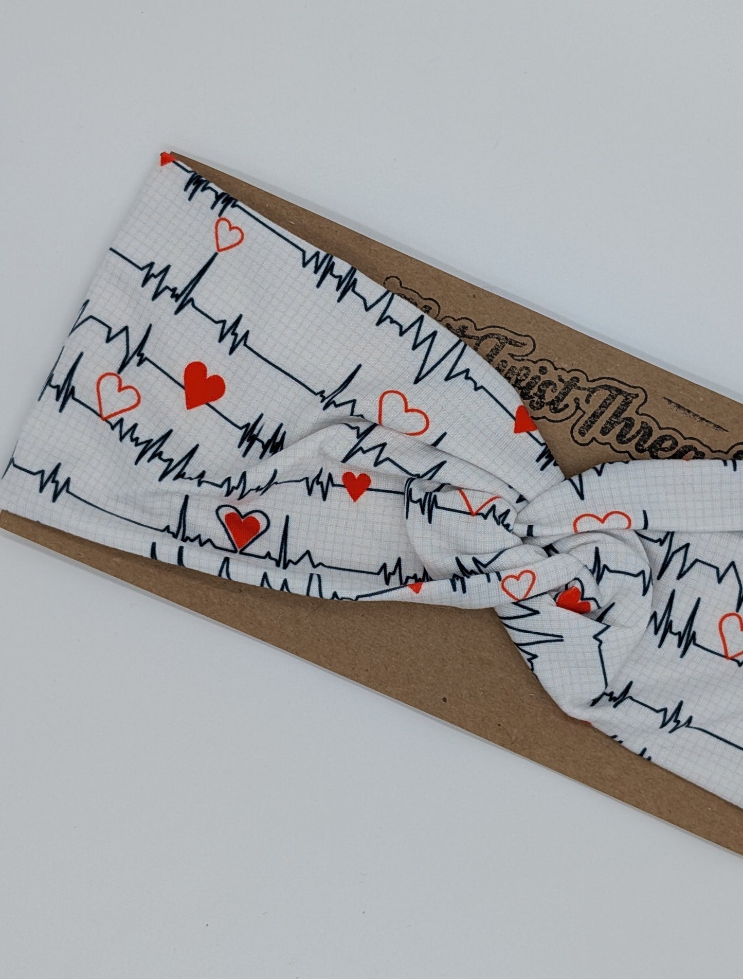 Adult Twist Headband - Heartbeats White