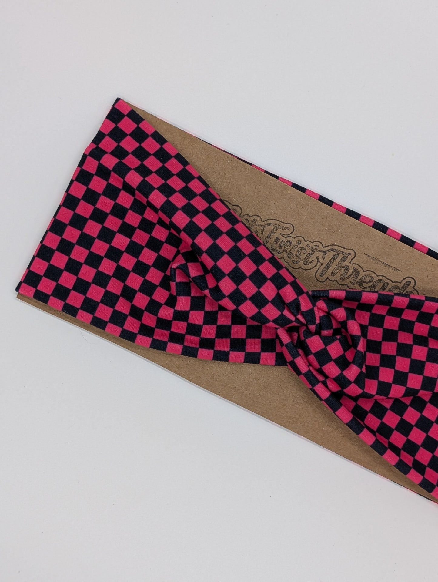 Adult Twist Headband - Checkered Pink and Black