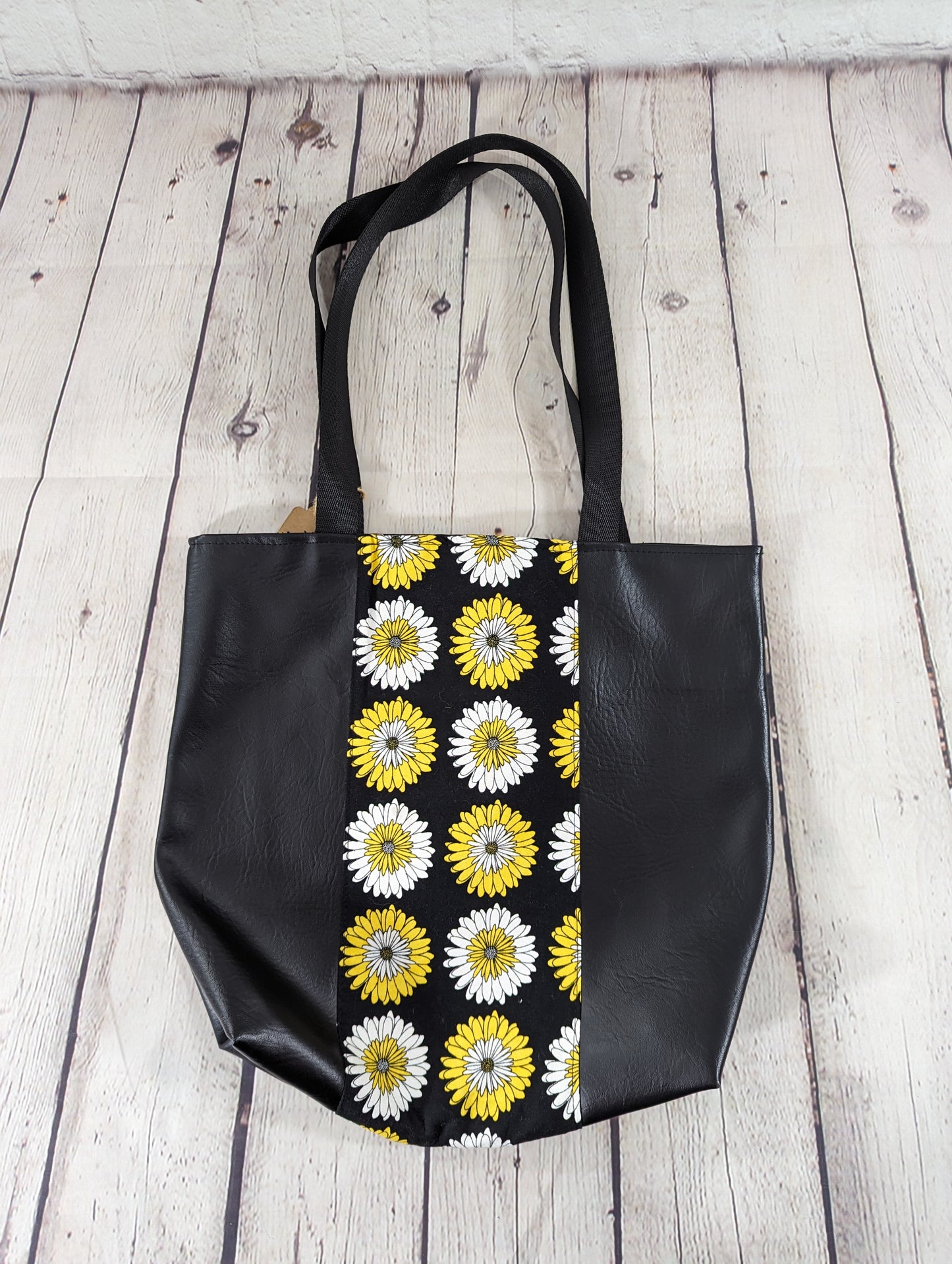 Cotton and Vinyl Tote - Shoulder Bag - Yellow and White Flowers