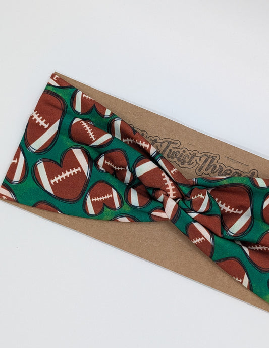 Adult Twist Headband - Football Hearts