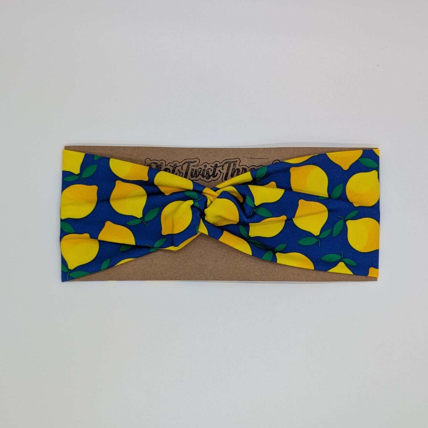 Adult Twist Headband - Lemons on Blue