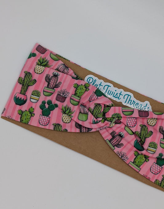 Adult Twist Headband - Cactus and Succulent Hot Pink