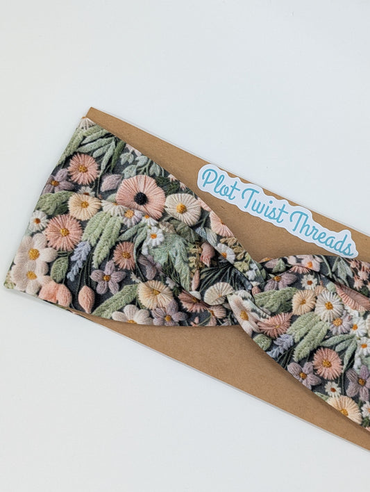 Adult Twist Headband - Embroidered Floral