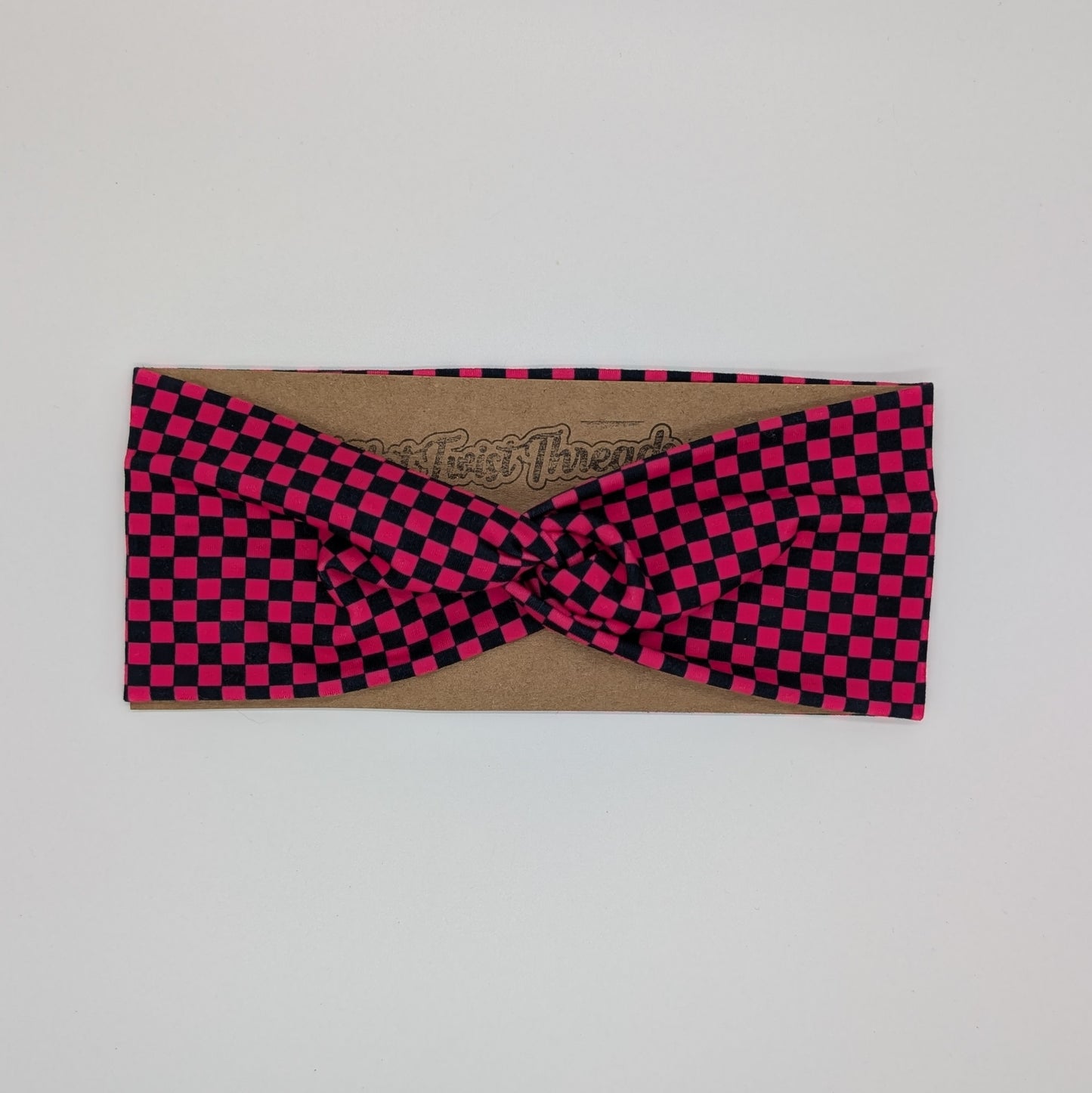 Adult Twist Headband - Checkered Pink and Black