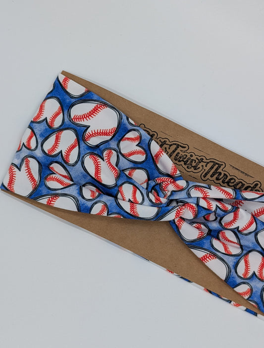 Adult Twist Headband - Baseball Hearts