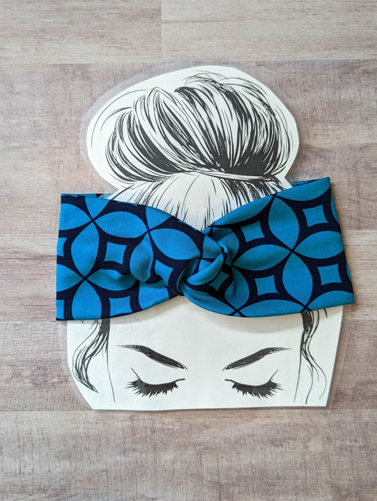 Adult Knot Headband - Blue Geometric