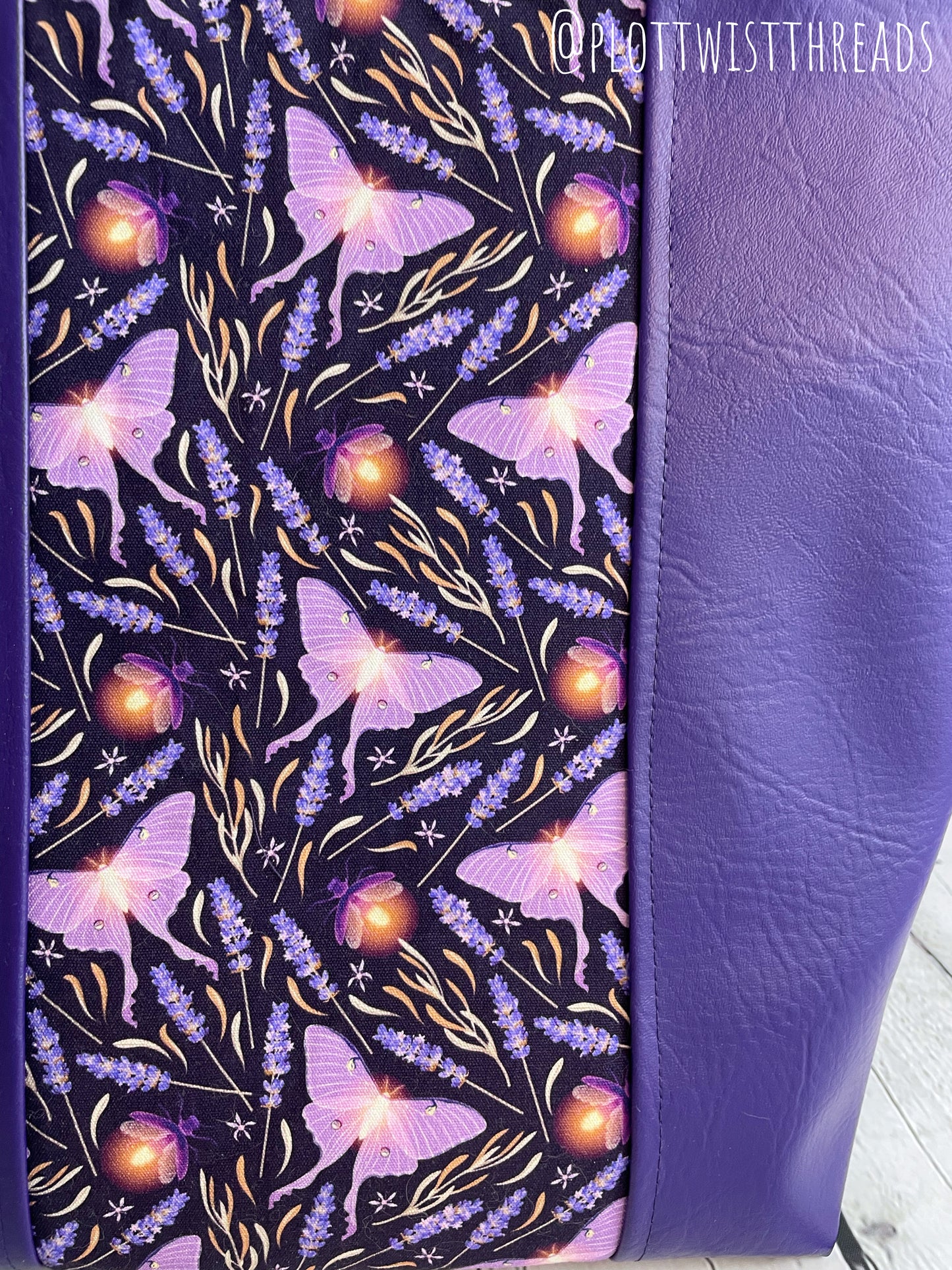 Canvas and Vinyl Tote - Shoulder Bag - Purple Moths & Lavender